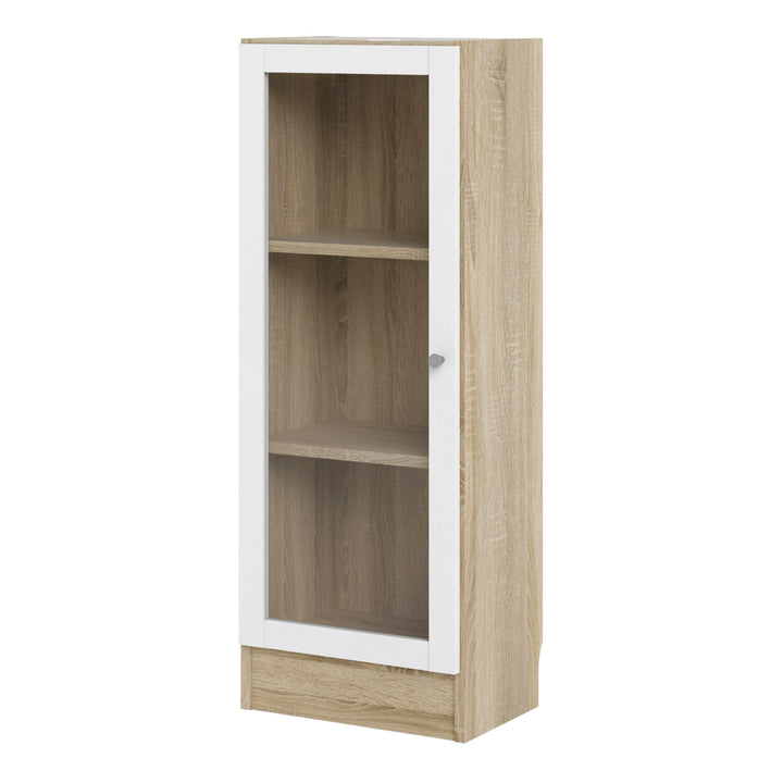 Basic Low Narrow Display Cabinet In Oak (2 Shelves) with Glass White Door