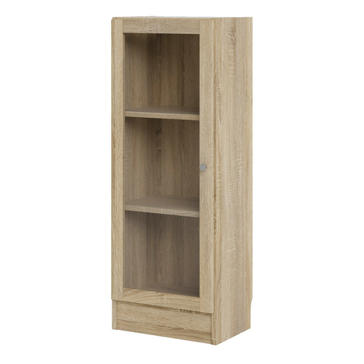 Basic Low Narrow Display Cabinet in Oak (2 Shelves) with Glass  Oak Door