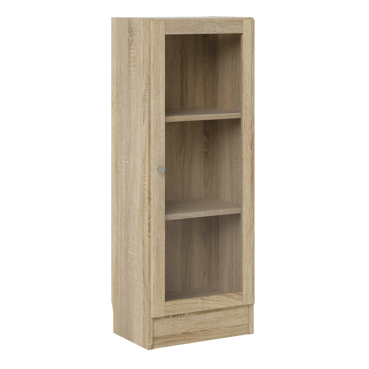 Basic Low Narrow Display Cabinet in Oak (2 Shelves) with Glass  Oak Door