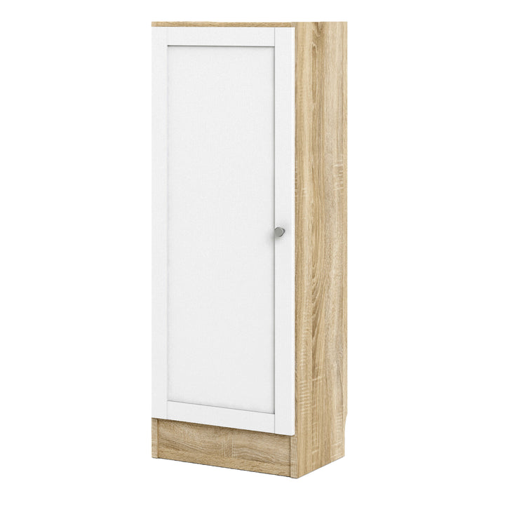Basic Low Narrow Storage Cabinet in Oak (2 Shelves) with White Door