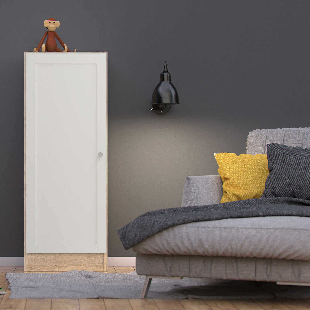 Basic Low Narrow Storage Cabinet in Oak (2 Shelves) with White Door