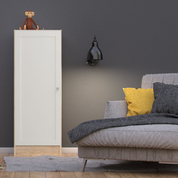 Basic Low Narrow Storage Cabinet in Oak (2 Shelves) with White Door
