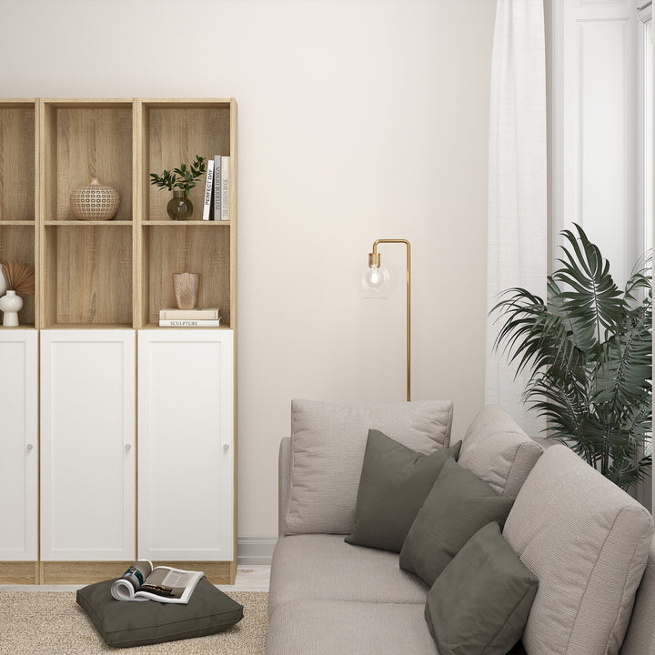 Basic Low Narrow Storage Cabinet in Oak (2 Shelves) with White Door