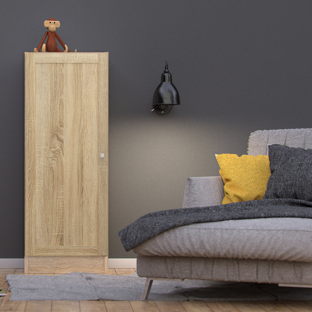Basic Low Narrow Storage Cabinet in Oak (2 Shelves) with Oak Door