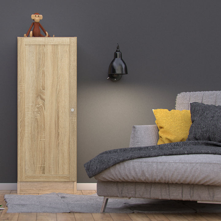 Basic Low Narrow Storage Cabinet in Oak (2 Shelves) with Oak Door