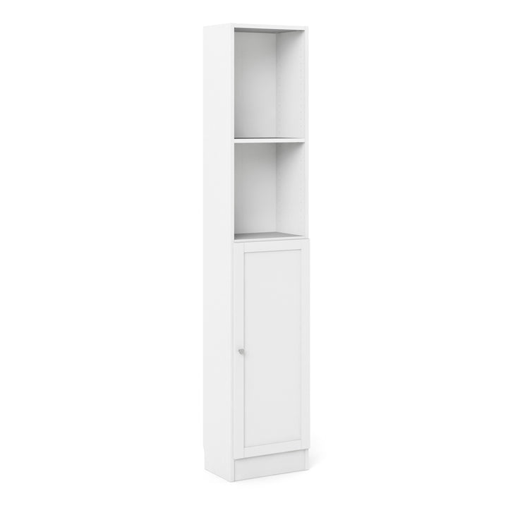 Basic Tall Narrow Combination Storage Bookcase in White (4 Shelves) with Glass White Door