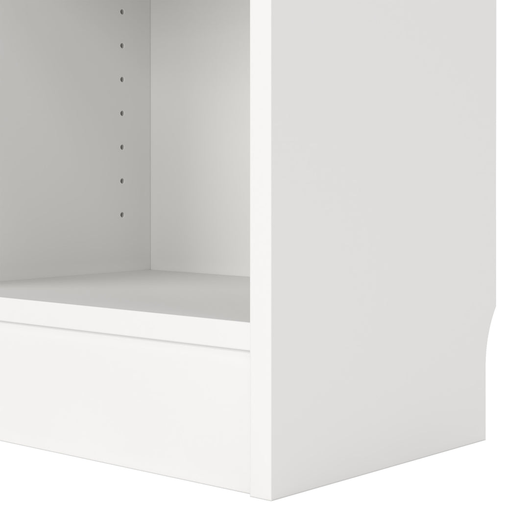 Basic Tall Narrow Combination Storage Bookcase in White (4 Shelves) with Glass White Door