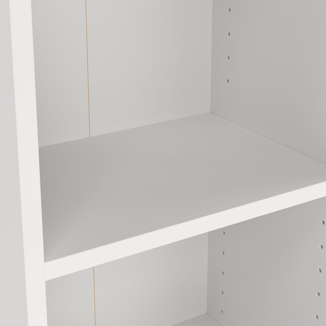 Basic Tall Narrow Combination Storage Bookcase in White (4 Shelves) with Glass Oak Door