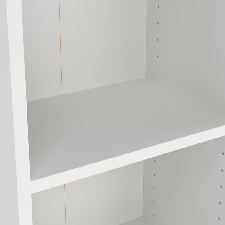Basic Tall Narrow Combination Storage Bookcase in White (4 Shelves) with Glass Oak Door