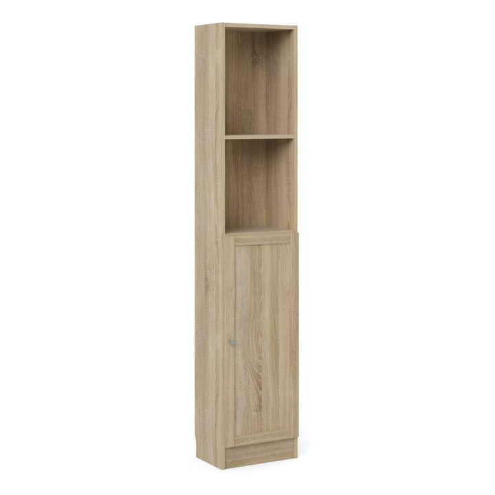 Basic Tall Narrow Combination Storage Bookcase in Oak (4 Shelves) with Oak Door