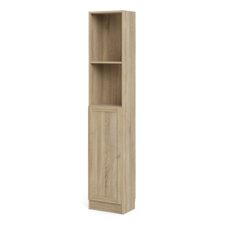 Basic Tall Narrow Combination Storage Bookcase in Oak (4 Shelves) with Oak Door