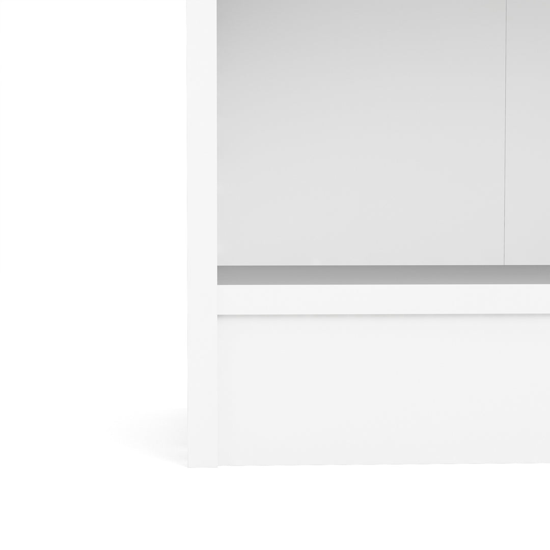 Basic Low Wide Display Cabinet in White (2 Shelves) with 2 Glass Doors in White