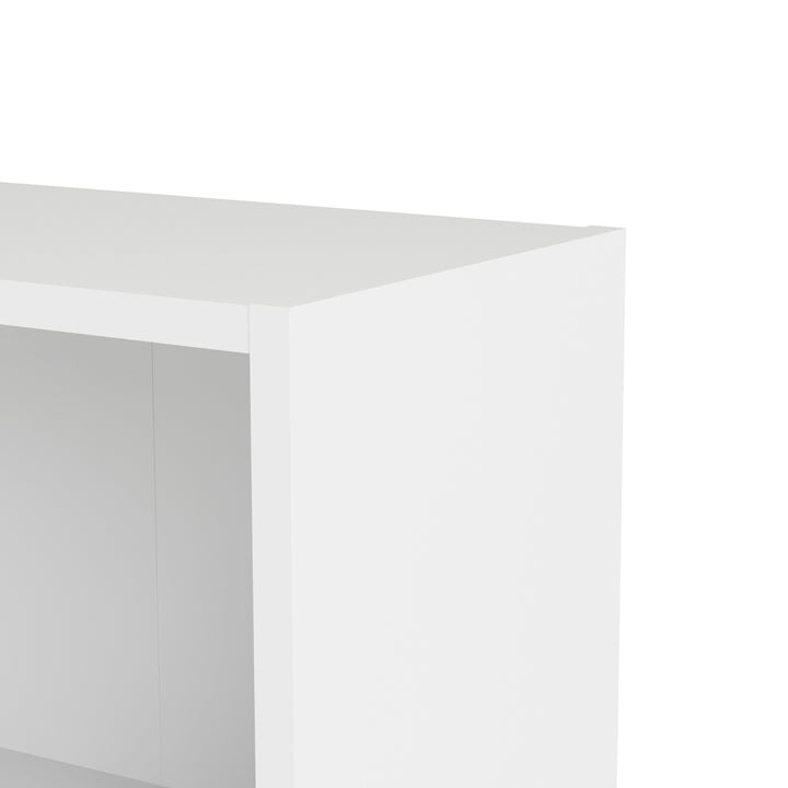 Basic Low Wide Display Cabinet in White (2 Shelves) with 2 Glass Doors in Oak