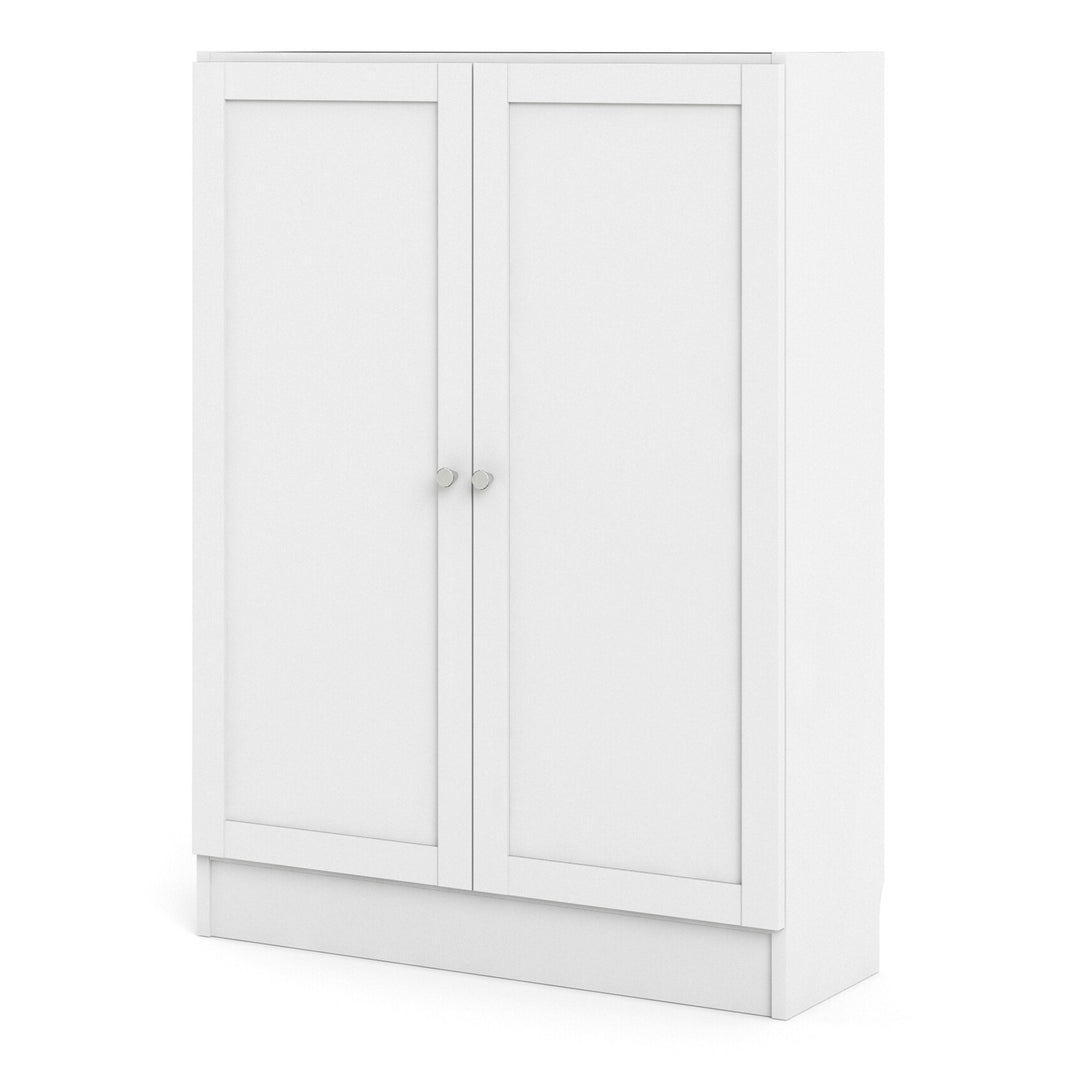 Basic Low Wide Storage Cabinet in White (2 Shelves) with 2 White Doors