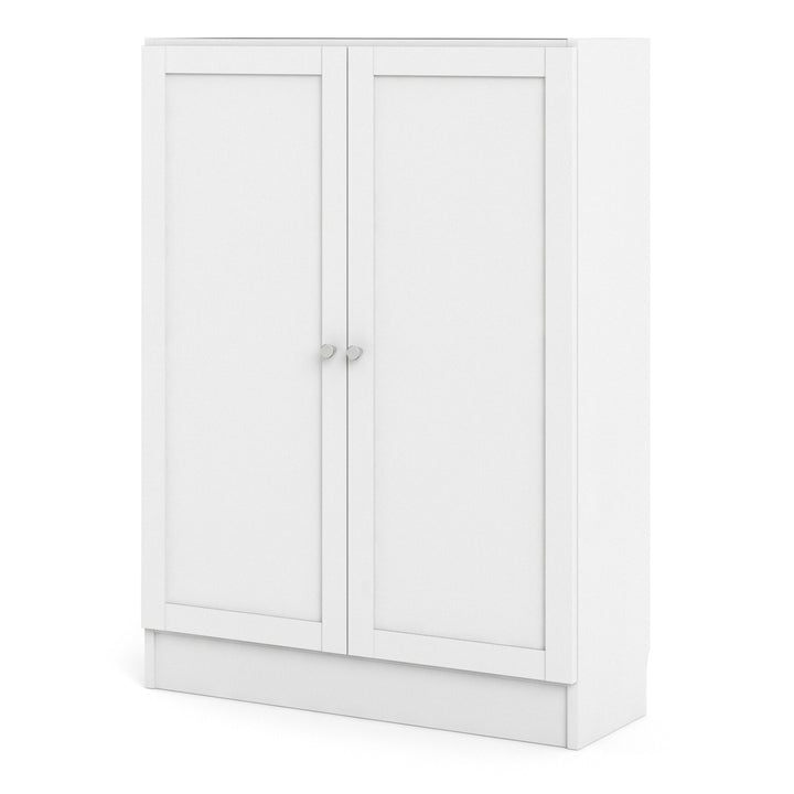 Basic Low Wide Storage Cabinet in White (2 Shelves) with 2 White Doors