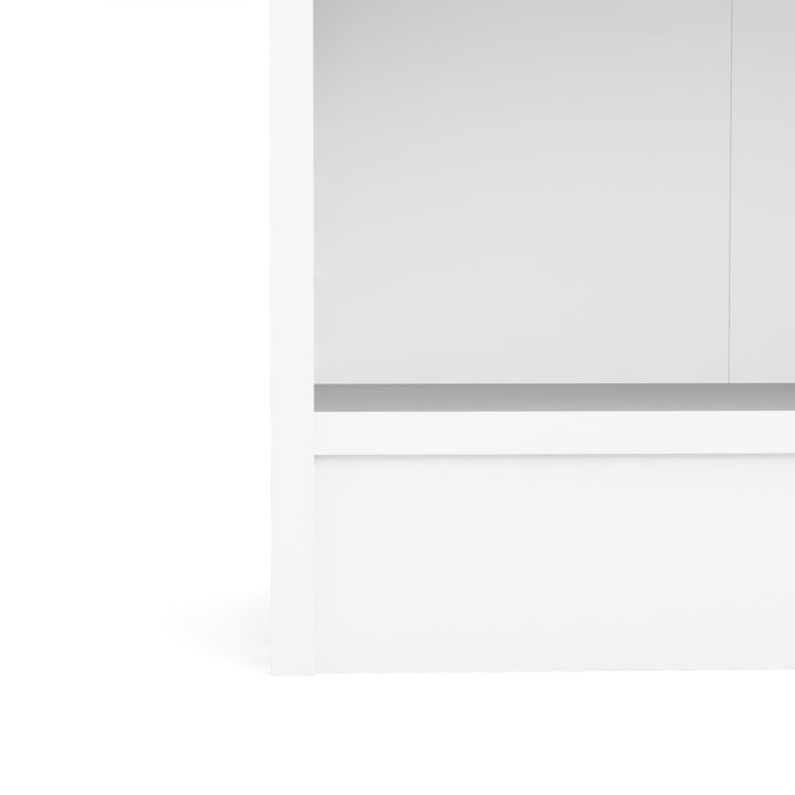 Basic Low Wide Storage Cabinet in White (2 Shelves) with 2 White Doors