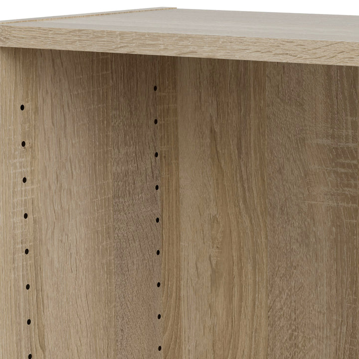 Basic Low Wide Display Cabinet in Oak (2 Shelves) with 2 Glass Doors in White