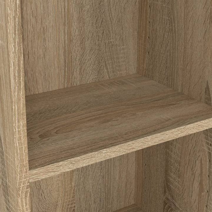 Basic Low Wide Display Cabinet in Oak (2 Shelves) with 2 Glass Doors in White