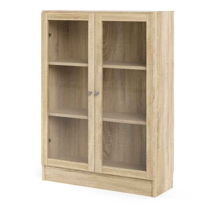 Basic Low Wide Display Cabinet in Oak (2 Shelves) with 2 Glass Doors in Oak