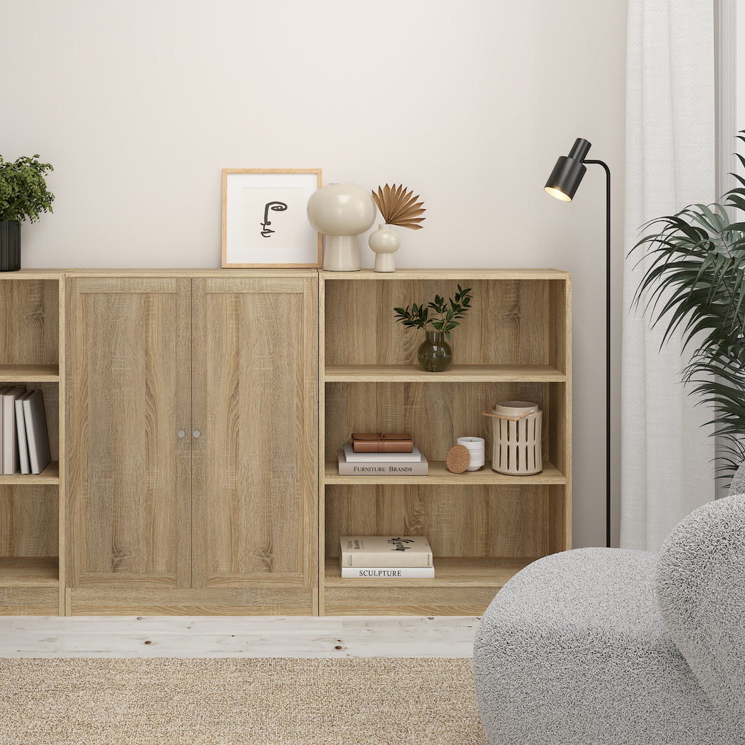 Basic Low Wide Storage Cabinet in Oak (2 Shelves) with 2 Oak Doos