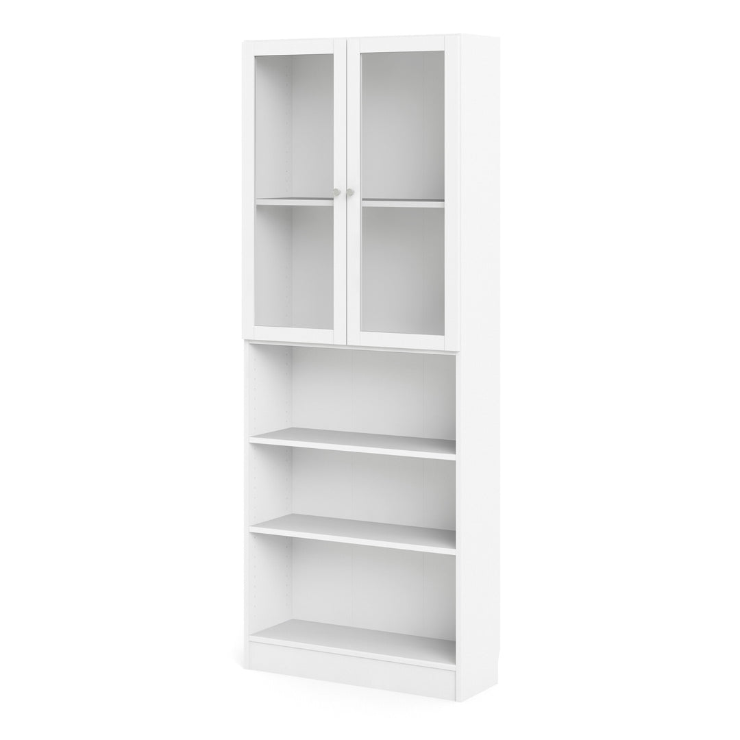 Basic Tall Wide Display Cabinet in White (4 Shelves) with 2 Glass White Doors