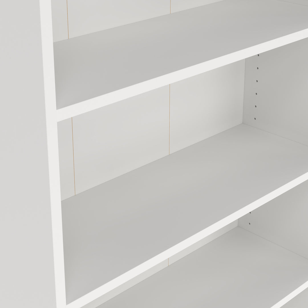 Basic Tall Wide Display Cabinet in White (4 Shelves) with 2 Glass White Doors