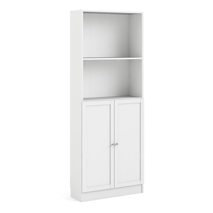 Basic Tall Wide Combination Storage in White 4 Shelves with 2 White Doors