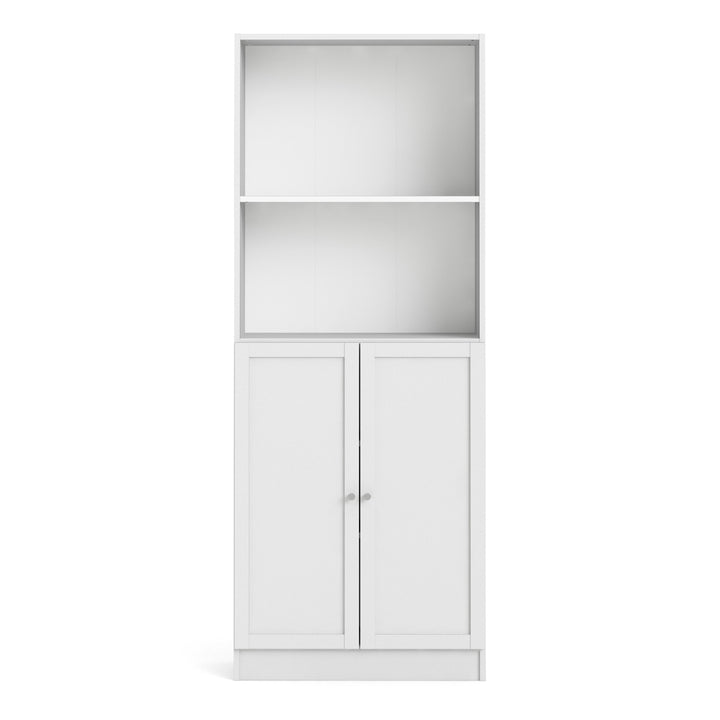 Basic Tall Wide Combination Storage in White 4 Shelves with 2 White Doors