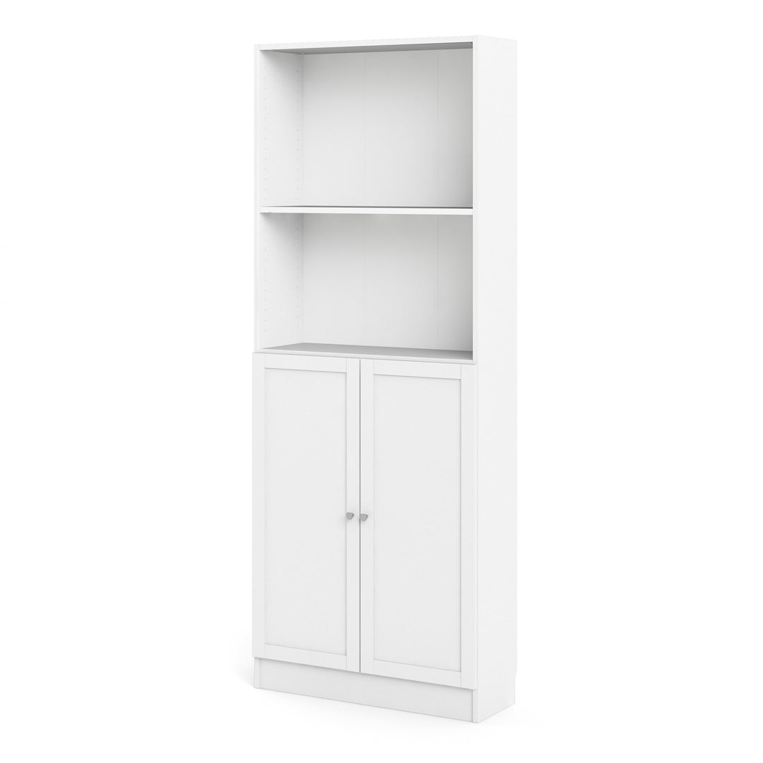 Basic Tall Wide Combination Storage in White 4 Shelves with 2 White Doors