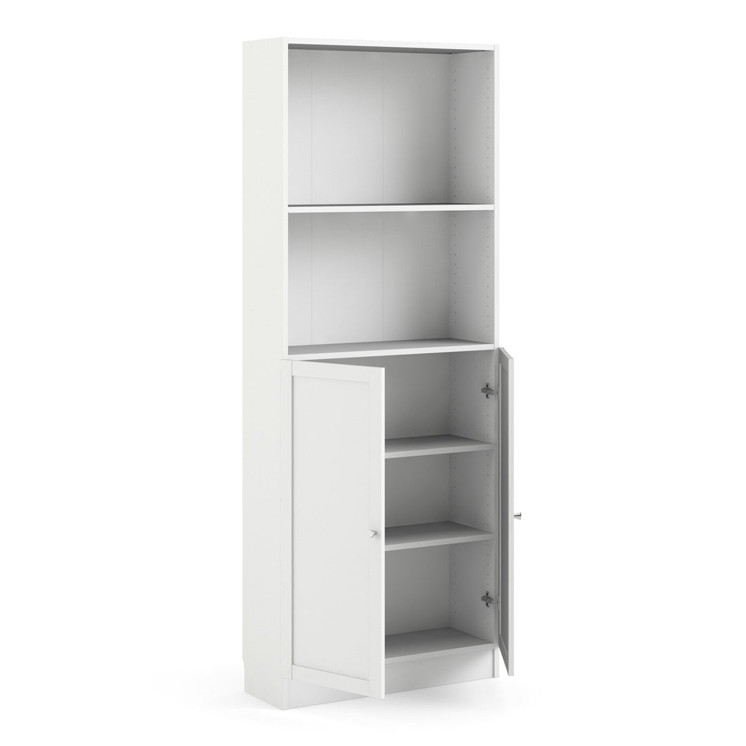 Basic Tall Wide Combination Storage in White 4 Shelves with 2 White Doors