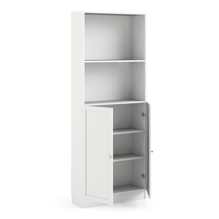 Basic Tall Wide Combination Storage in White 4 Shelves with 2 White Doors