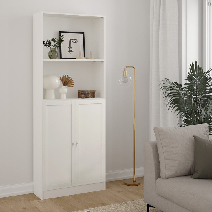 Basic Tall Wide Combination Storage in White 4 Shelves with 2 White Doors