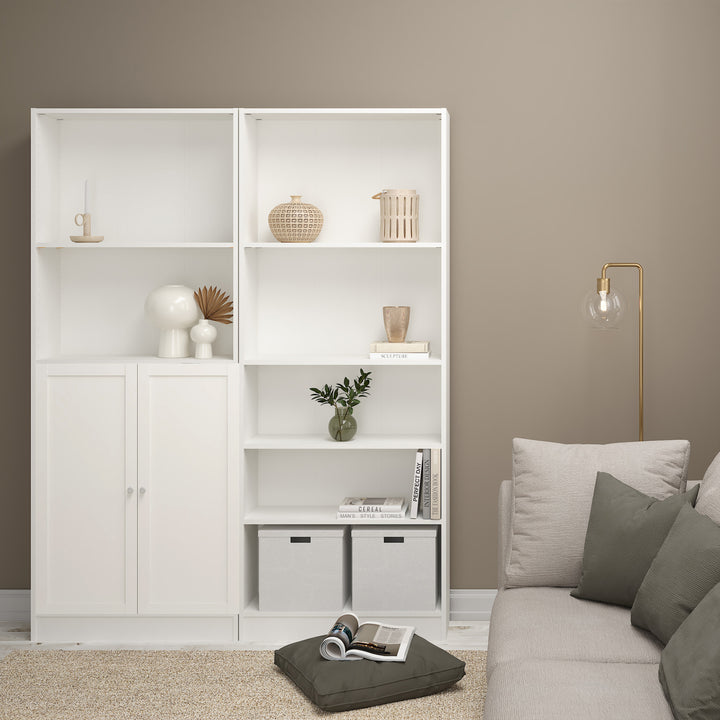 Basic Tall Wide Combination Storage in White 4 Shelves with 2 White Doors