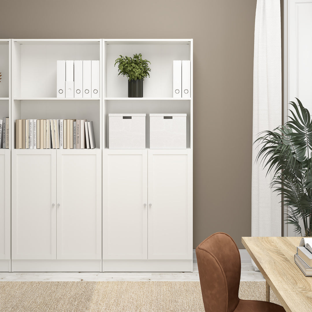 Basic Tall Wide Combination Storage in White 4 Shelves with 2 White Doors