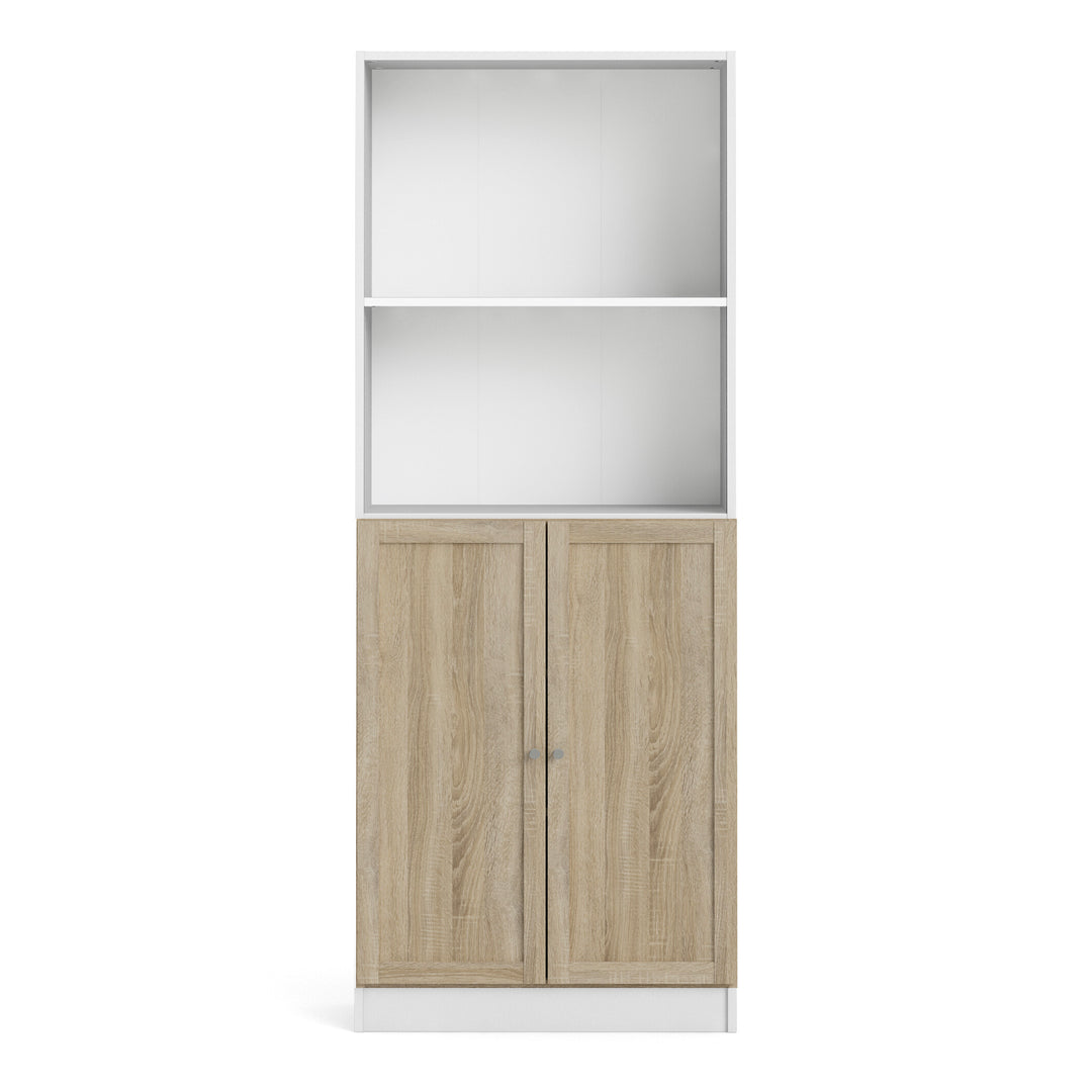 Basic Tall Wide Combination Storage in White 4 Shelves with 2 Oak Doors