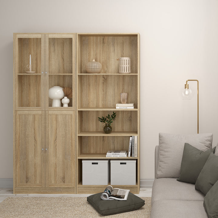 Basic Tall Wide (4 Shelves) 4 Door Combination Unit in Oak