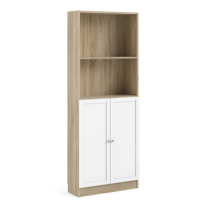 Basic Tall Wide Combination Storage in Oak (4 Shelves) with 2 Doors in White