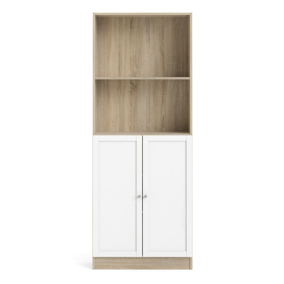 Basic Tall Wide Combination Storage in Oak (4 Shelves) with 2 Doors in White
