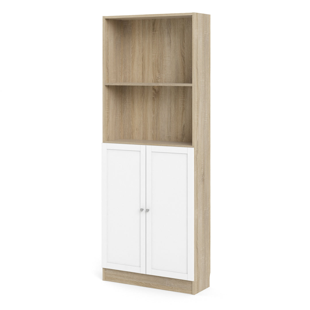 Basic Tall Wide Combination Storage in Oak (4 Shelves) with 2 Doors in White