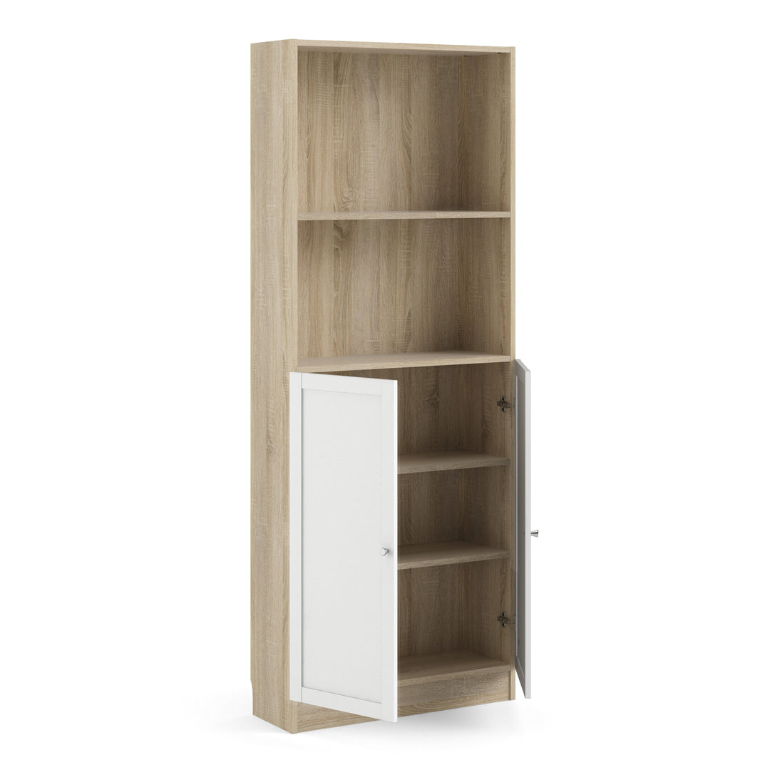 Basic Tall Wide Combination Storage in Oak (4 Shelves) with 2 Doors in White
