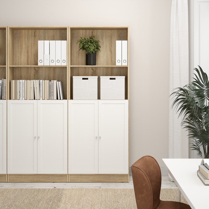 Basic Tall Wide Combination Storage in Oak (4 Shelves) with 2 Doors in White