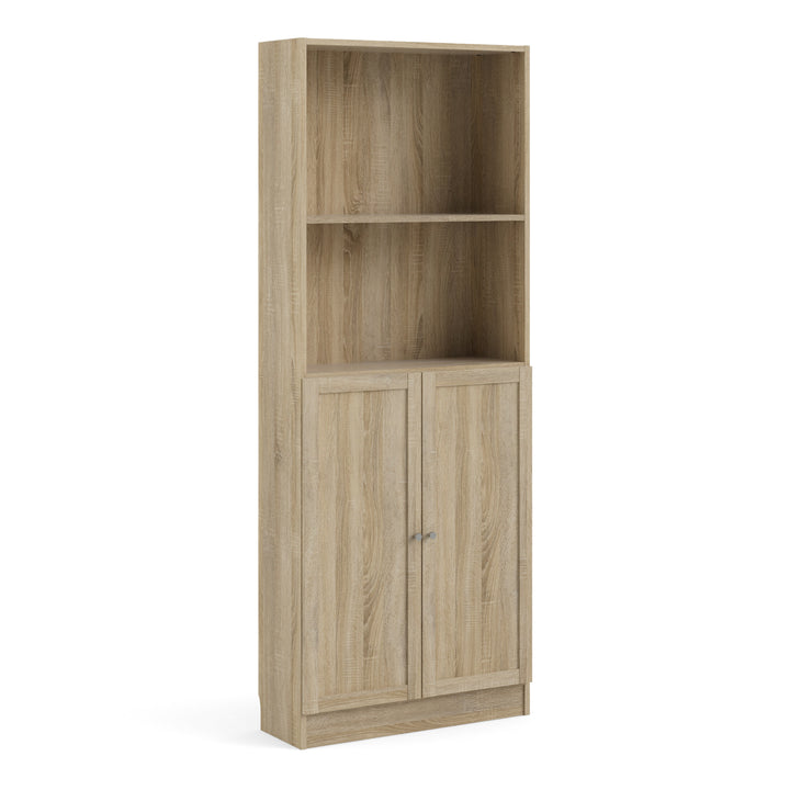 Basic Tall Wide Combination Storage in Oak 4 Shelves with 2 Oak Doors