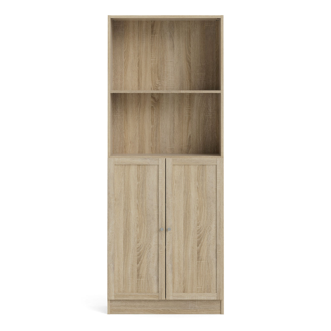 Basic Tall Wide Combination Storage in Oak 4 Shelves with 2 Oak Doors