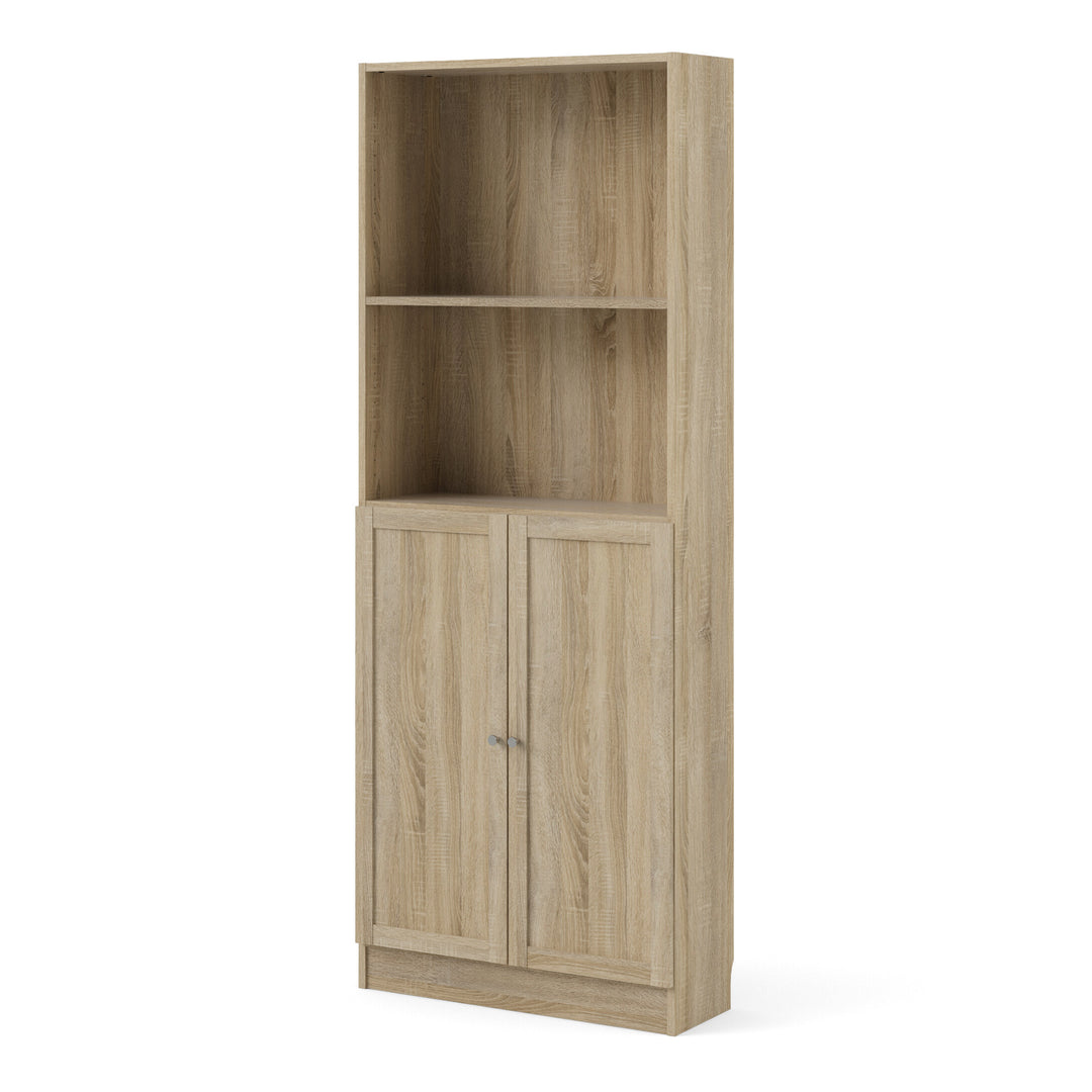 Basic Tall Wide Combination Storage in Oak 4 Shelves with 2 Oak Doors