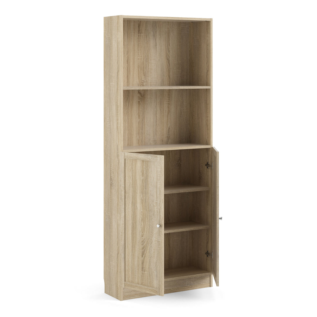 Basic Tall Wide Combination Storage in Oak 4 Shelves with 2 Oak Doors