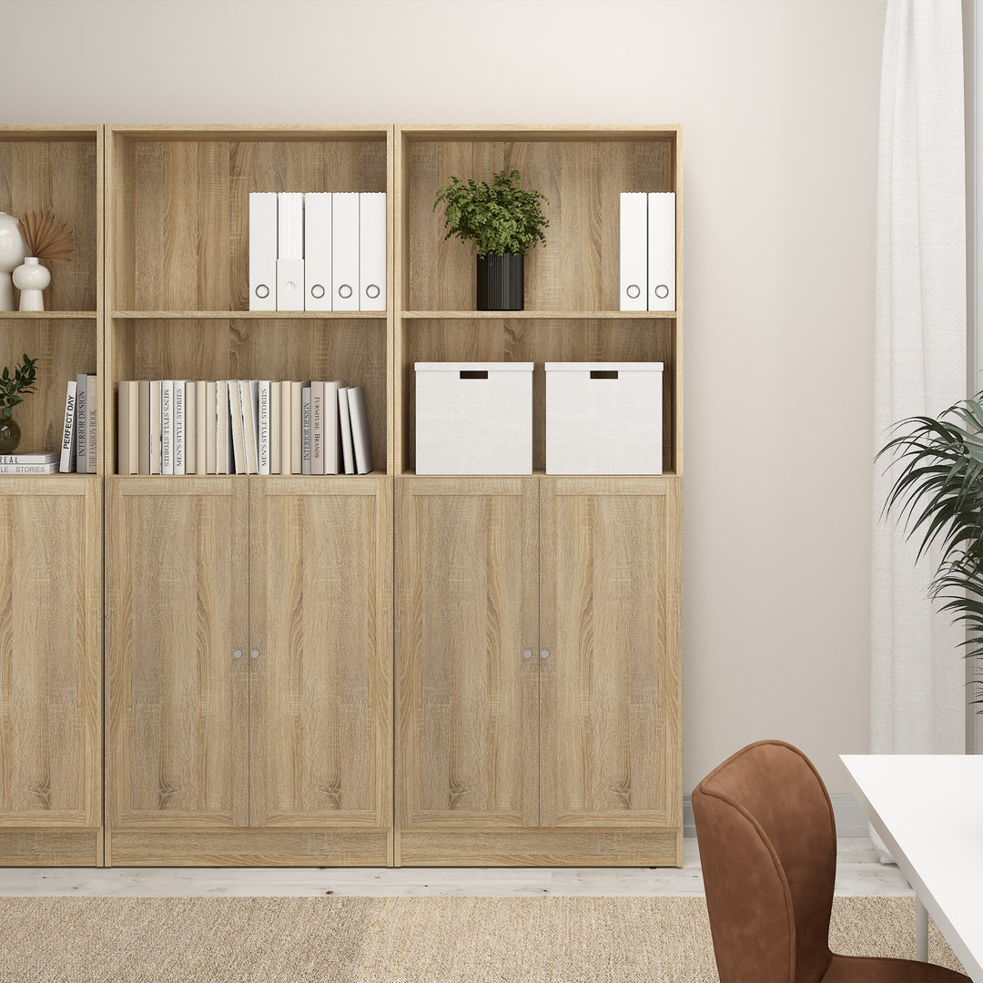 Basic Tall Wide Combination Storage in Oak 4 Shelves with 2 Oak Doors
