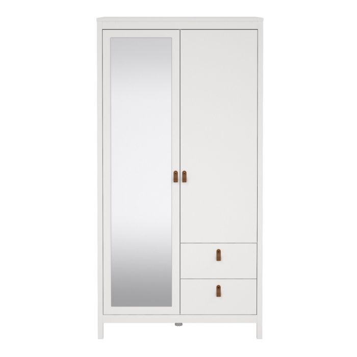 Barcelona Wardrobe with 1 door + 1 mirror door + 2 drawers White - TidySpaces