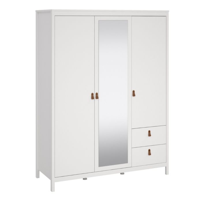 Barcelona Wardrobe with 2 doors + 1 mirror door + 2 drawers White - TidySpaces