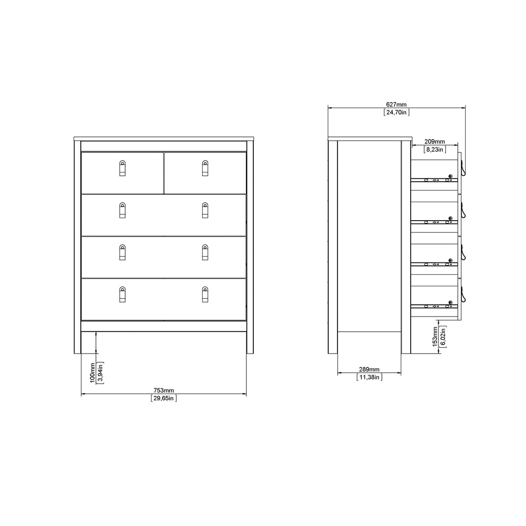 Barcelona Chest 3+2 Drawers in Jackson Hickory Oak