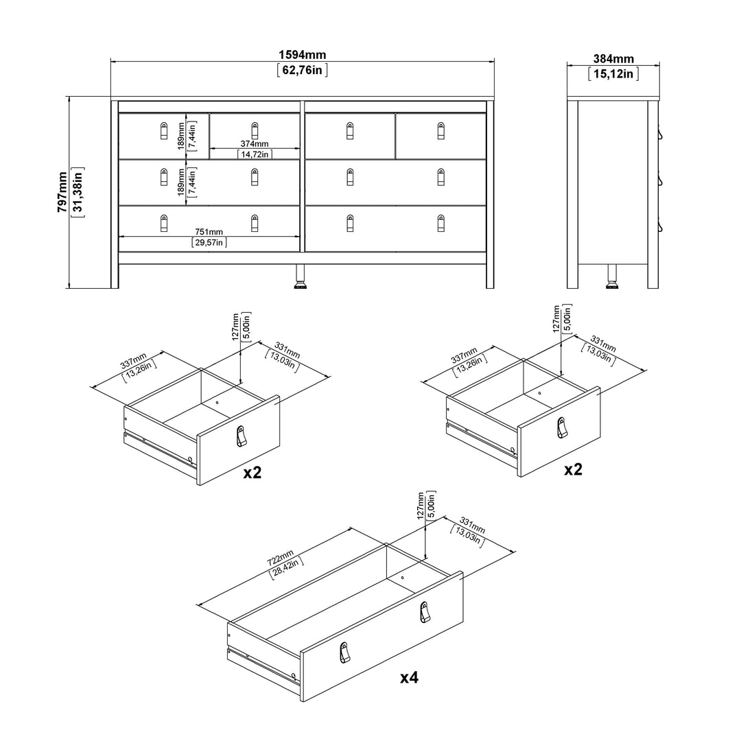 Barcelona Double Dresser 4+4 Drawers in Jackson Hickory Oak